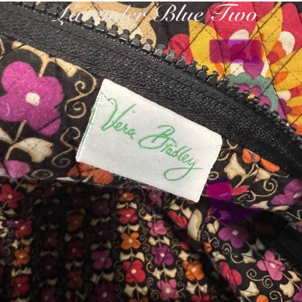 VERA BRADLEY Suzani XL 2011 Duffle Bag Black Purple Gold Floral Y2K Travel Quilt - Picture 12 of 13